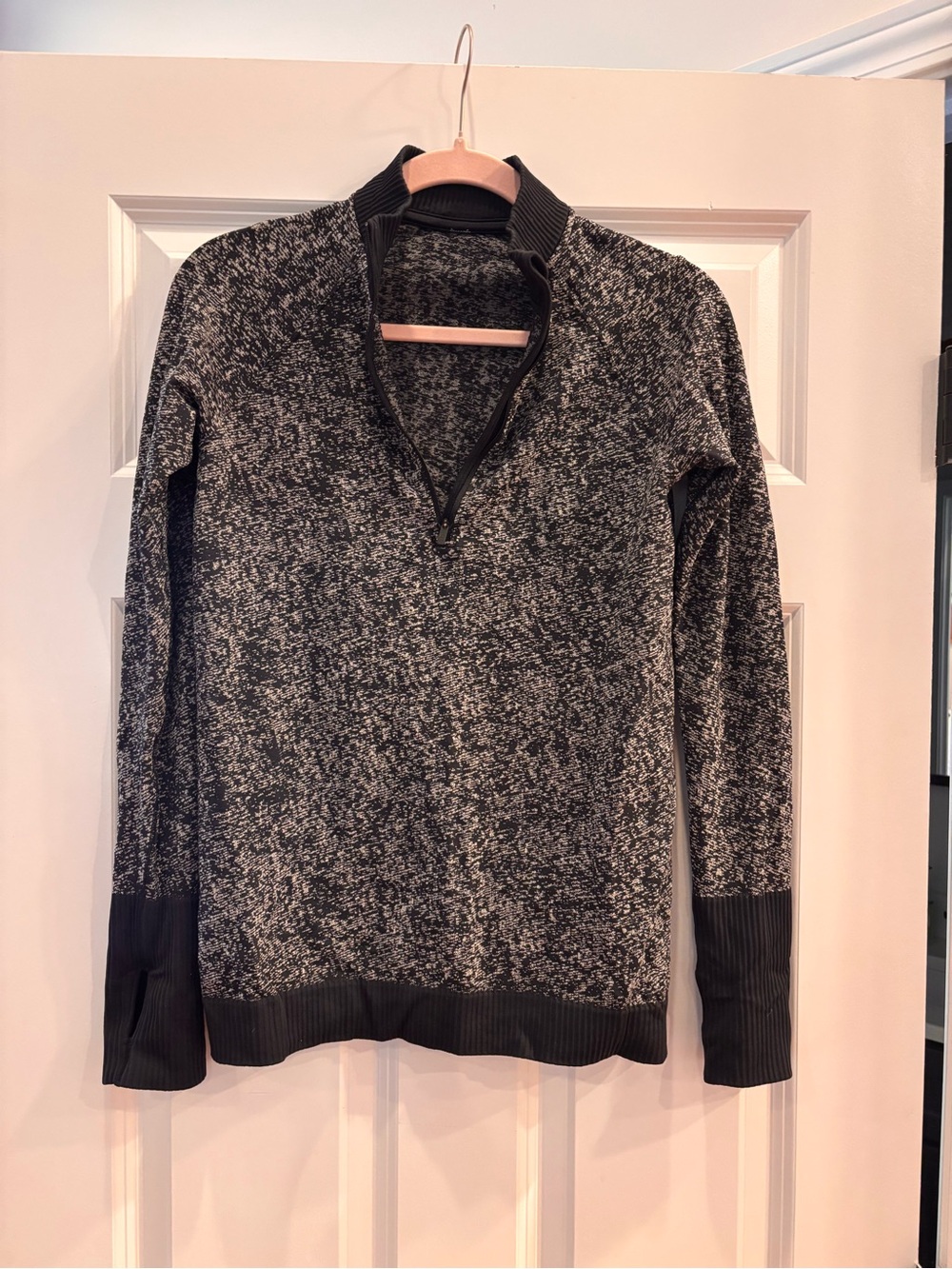 lululemon athletica Black & Gray Marled Quarter-Zip Sweater EUC